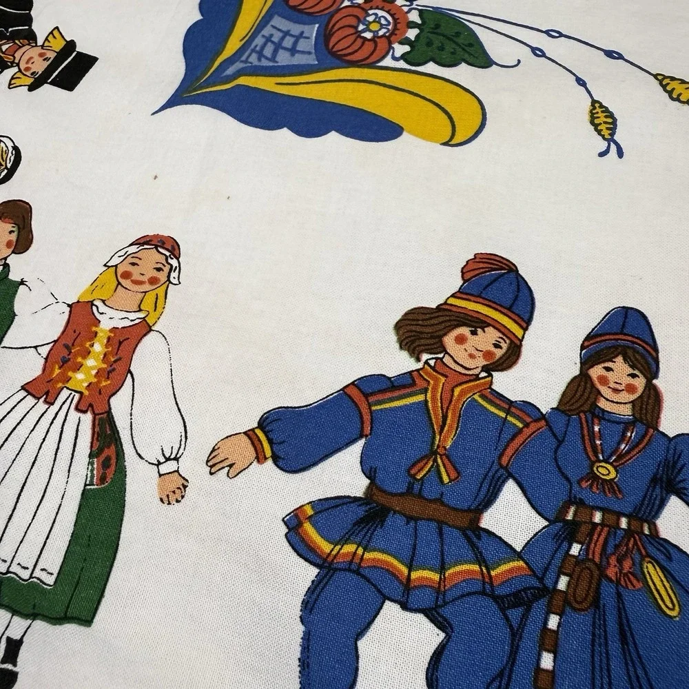 Vintage Roso Handtryck Sweden Tablecloth Folk Costume 100% Cotton 33in Swedish